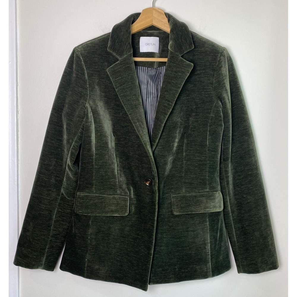 Greylin Olive Green Velvet Velour Blazer Sm Single Button Jacket Anthropologie